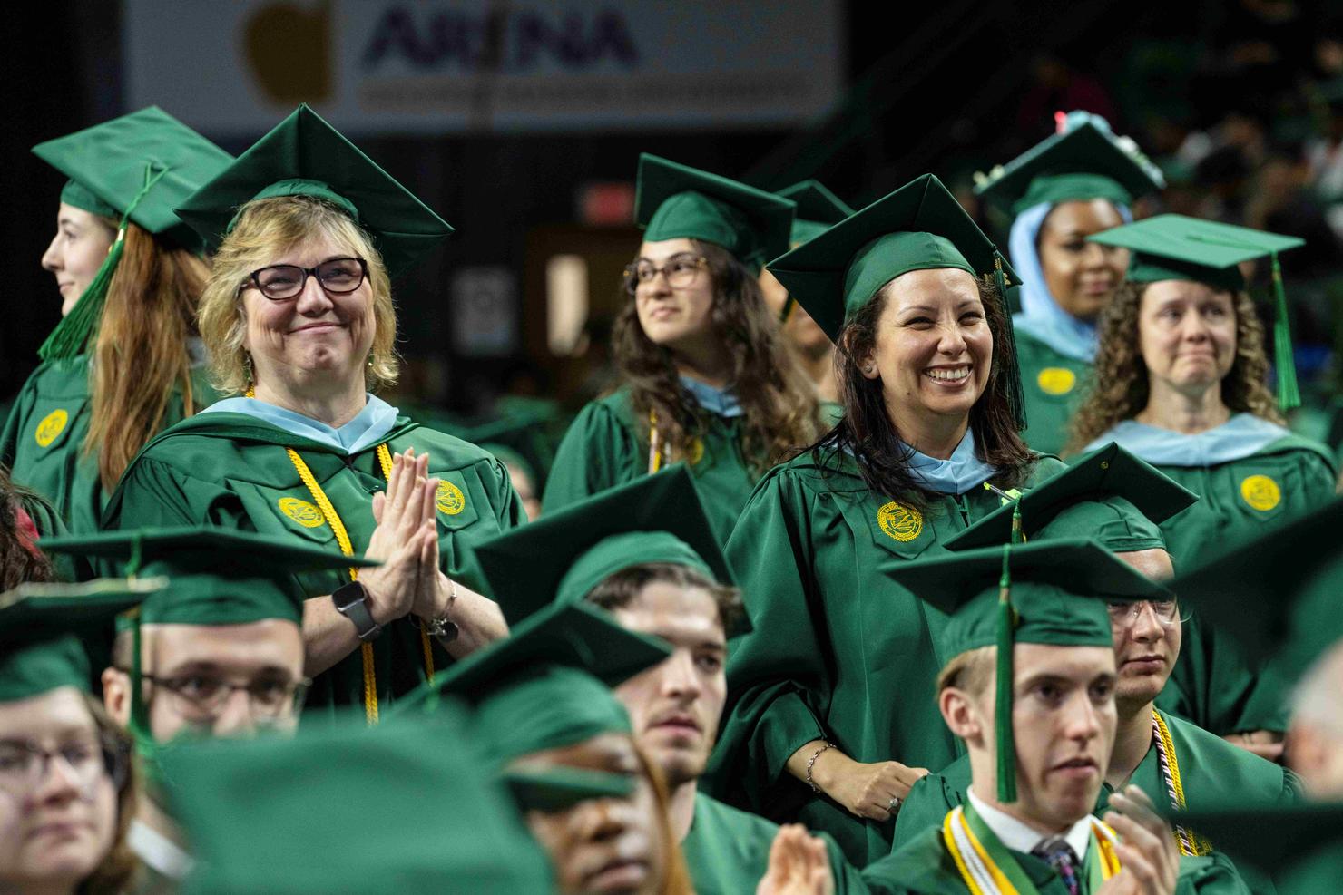 Graduates listen to speakers at Commencement ceremony