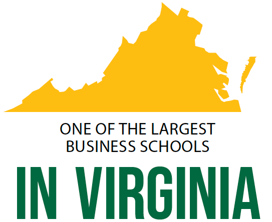 Outline of the Commonwealth of Virginia. Text reads "One of the largest business schools in Virginia"