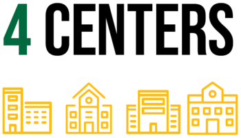 Text "4 Centers" above images of four different buildings