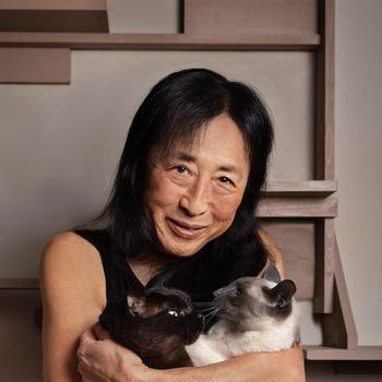 Kyoko Mori with her cats